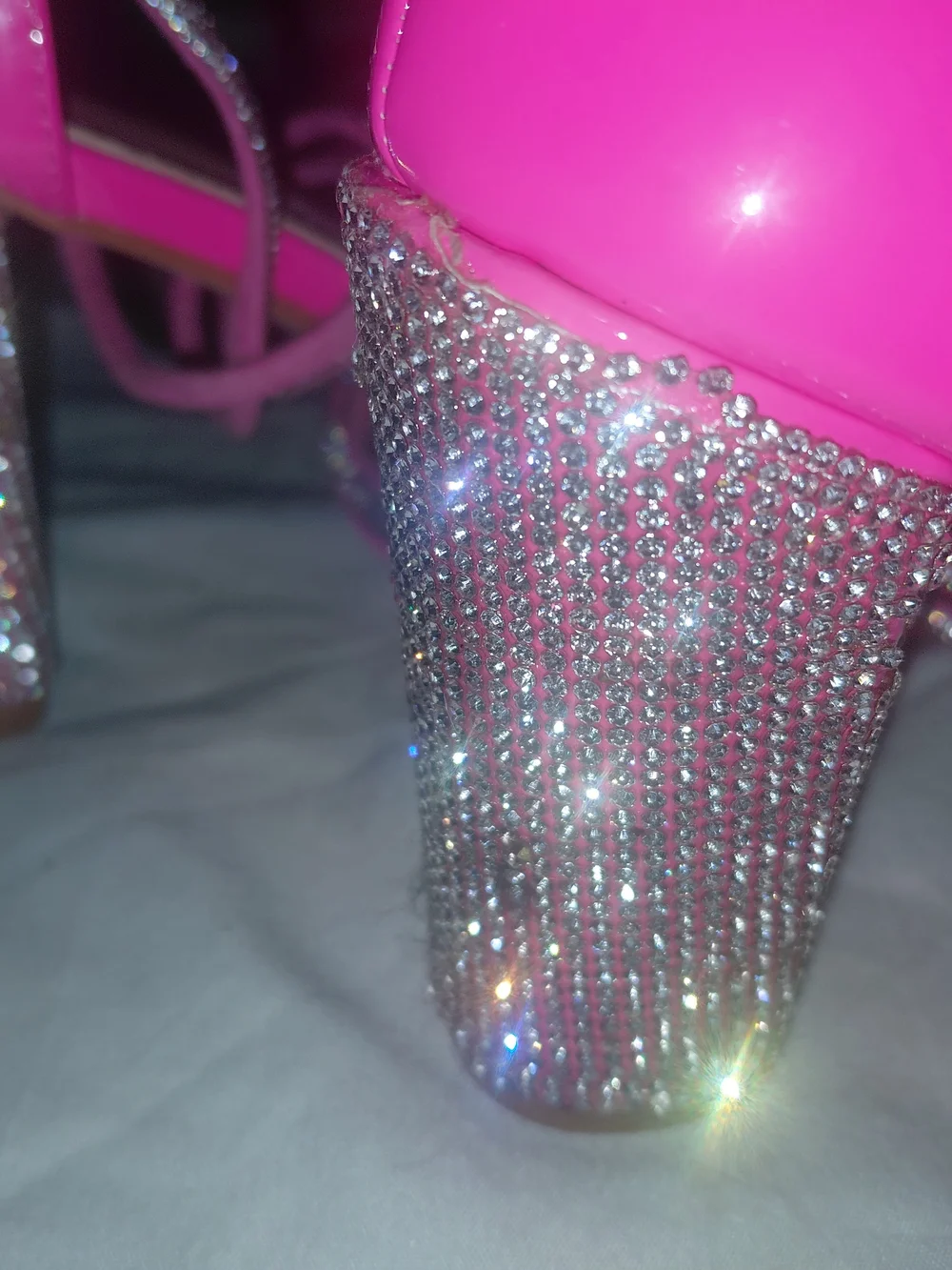 Kayleen By Los Angeles Hot Pink Strappy Faux Diamond Studded Heeled Sandals